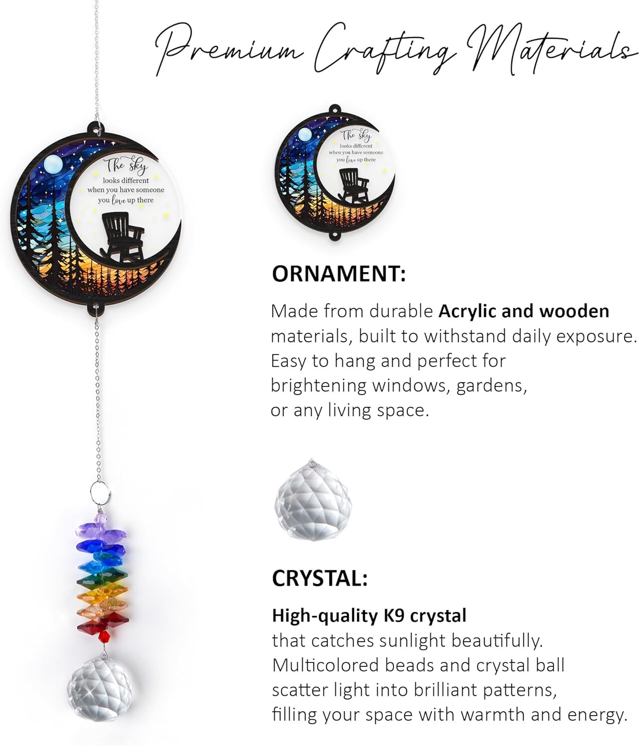 Memorial Suncatcher - Moon Chair Ornament - Sympathy Gift for Loss of Loved One - Bereavement Gifts - Condolence Gift - Memorial Rainbow Maker - Remembrance Ornament - Funeral Keepsake