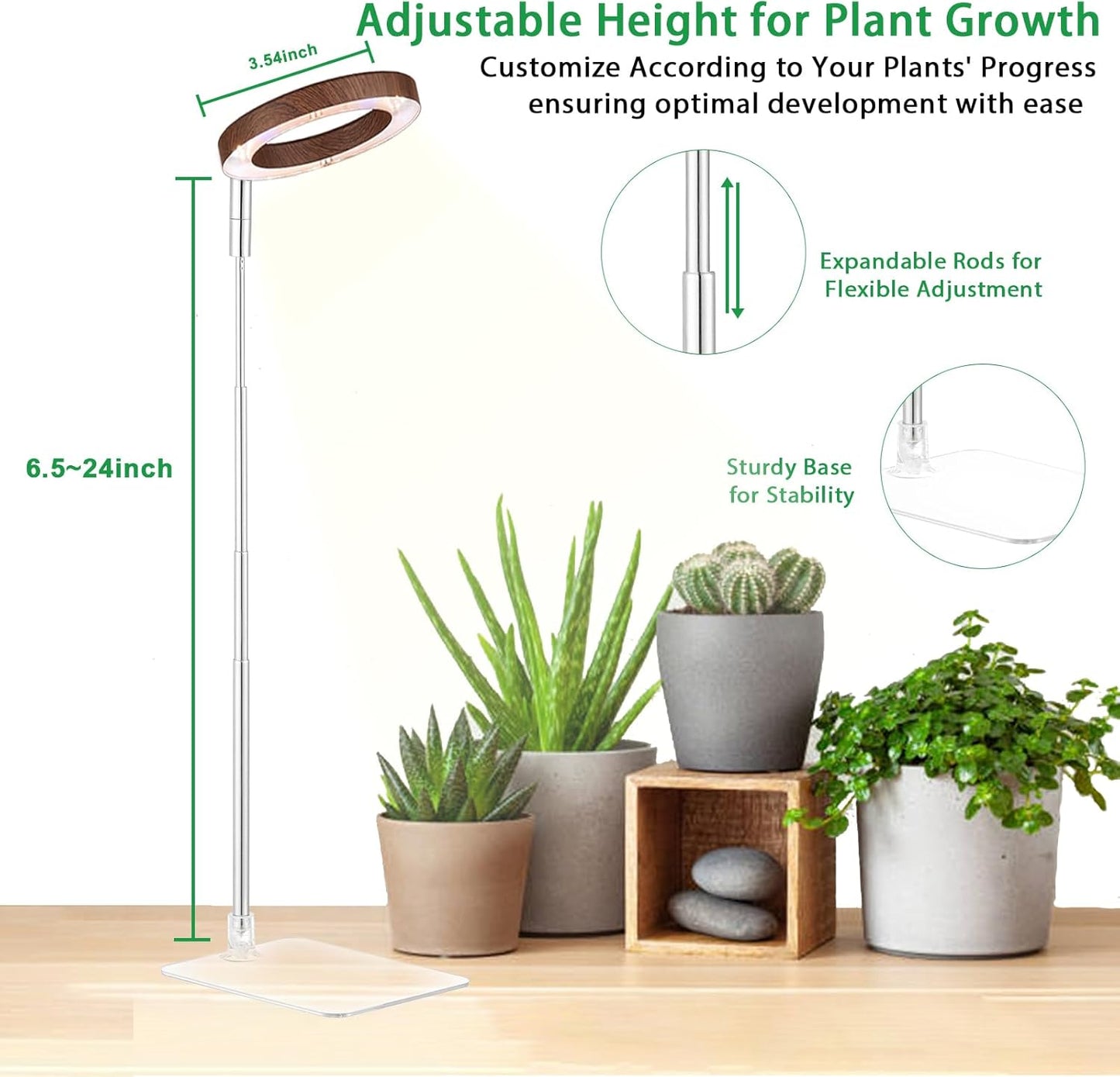 yadoker Plant Grow Light, LED Growing Light Full Spectrum for Indoor Plants,Height Adjustable, Automatic Timer, 5V Low Safe Voltage,Idea for Small Plant Light
