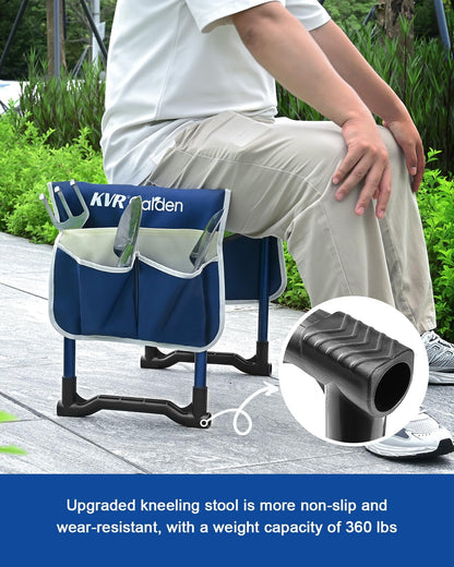 KVR Garden Kneeler and Seat Set 2025 Upgraded - Heavy Duty Foldable Bench Chair with 3 Tools & 2 Tool Pouch + Multi-Purpose Bag, Gardening Stool Gifts for Seniors, Women, Mom