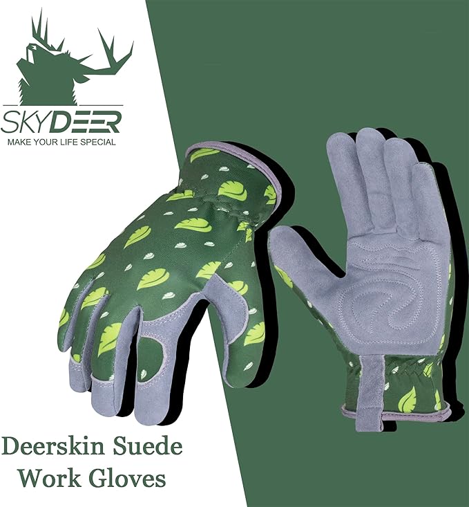 SKYDEER Women's Gardening Gloves - Genuine Deerskin Suede, Ultra-Soft Padded, Comfort Fit for Outdoor Work (SD6615/M)