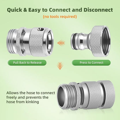Hibbent Garden Hose Quick Connector, Solid Brass 3/4 Inch GHT Thread Faucet Hose Quick Connect Fitting, Female and Male Adapter