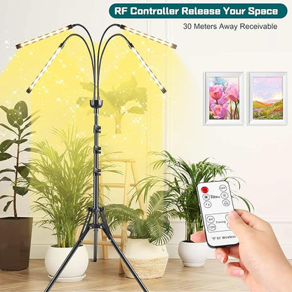 Grow Lights for Indoor Plants Yellow Light with 15-63 inches Adjustable Tripod Stand Plant Light with 4/8/12H Timer with Remote Control