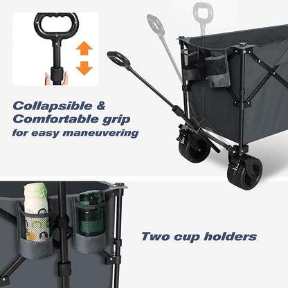 Chihee Garden Cart Collapsible Outdoor Utility Wagon Cart,Folding Beach Cart Oversized Capacity 254L,Heavy Duty Portable Wagon All Terrain Wheels Oversized Side Pocket 2 Drink Holders for Camping