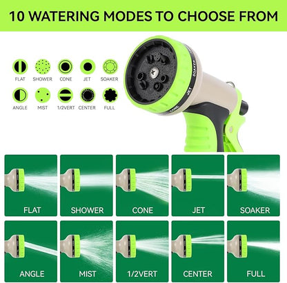 Garden Water Hose Nozzle ABS Water Spray Nozzle with 10 Spray Modes Suitable for Watering Plants, Iawns and Gardens, Car Washing, Cleaning, Showering Pets and Outdoor Fun, Light Green