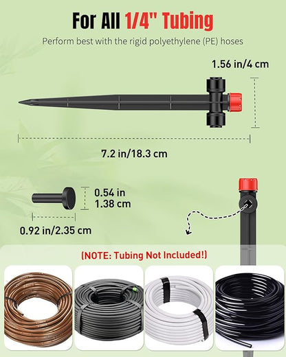 Pawfly 30 Pcs Push-to-Fit Drip Irrigation Emitters, 8-Stream Sprinklers Drip Emitters for 1/4 Inch Tubing with Stake & End Plugs, Two-Way Connection Irrigation Drippers with Adjustable Water Flow