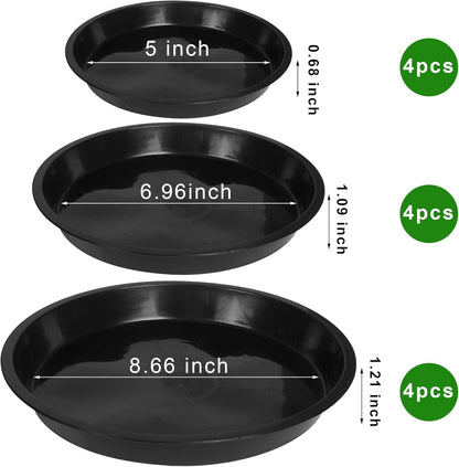 6 8 10 Inch Plant Saucer - 12 Pack Round Plant Tray Plastic Plant Drip Trays for Indoor Outdoor Garden Plants, Collects Flower Pot Drainage and Excess Water