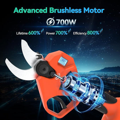 Electric Pruning Shears, Cordless Secateurs Battery Branch Cutter with 2PCS 2.0Ah Lithium-ion Battery, 40mm(1.6 inch) Powered Professional Brushless Pruning for Tree Branch, SK5 Blades