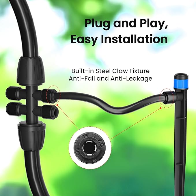 MIXC Drip Irrigation System,Quick Connector Garden Watering System Automatic Sprinkler System Kit for Lawn Raised Bed Greenhouse Plant Watering System (16FT Main Tube+ 79FT 1/4'' Tube)