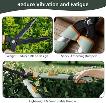 PrunePro Hedge Shears 27"-35" Extendable Handle Trimmer Clippers with Wavy Sharp Stainless Steel Blade Garden Shears Bush Cutters