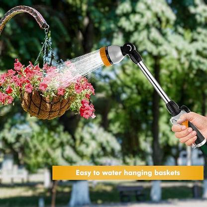 RESTMO Metal Watering Wand, Heavy Duty Garden Hose Wand with 180° Swivel Ratcheting Head, 16'' Hose Nozzle Sprayer with 7 Spray Patterns and Flow Control, for Water Hanging Baskets and Shrubs, Yellow