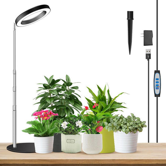 Grow Lights, Full Spectrum Plant Light for Indoor Plants, 2 in 1 Design 6.3in Desktop Growing Lamp with Auto Timer for 6/12/16Hrs,3 Optional Spectrums,5 Brightness,Height Adjustable 9.8"-37.4"