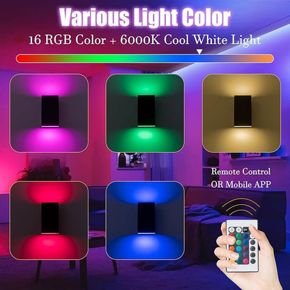 10" RGB Modern Outdoor Wall Light Color Changing Outdoor Sconce Lights with Remote Control or App Control, Black Up and Down Exterior Lighting Fixtures for House Garage Patio Porch