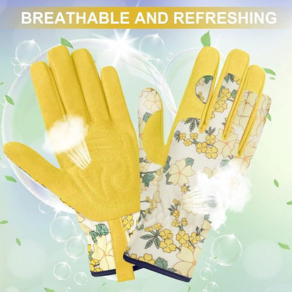 Womens Gardening Weeding Working Gloves, Leather Garden Glove for Women Thorn Proof No Stab for Digging, Planting,Pruning