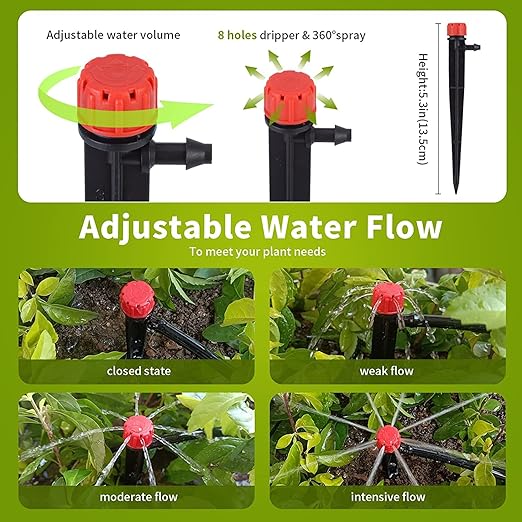 50 pcs Drip Irrigation Emitters Drip Emitters for 1/4" Drip Irrigation Tubing Adjustable 360 Degree Water Flow Irrigation Drip Heads Drip Irrigation Spray Emitters for Flower Plant Watering System