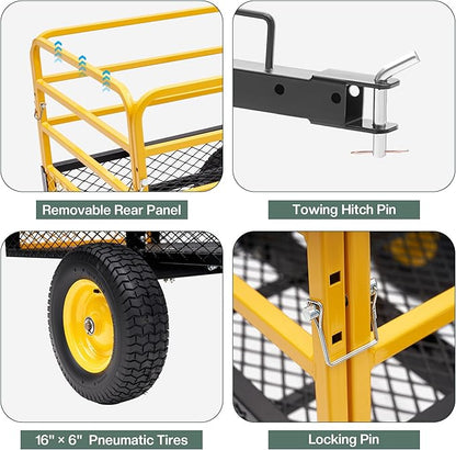 Jocisland Heavy Duty Garden Utility Trailer, 1500 Lbs 20 Cu.Ft ATV UTV Trailer Tow Behind Dump Cart with Removable Sides and Convenient Handle, Yard Lawn Mower Cart for Tractor