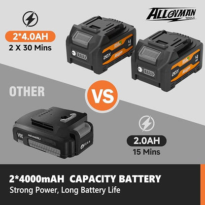 Alloyman 2-in-1 Telescopic Cordless Pole Hedge Trimmer 16-Inch and Pole Saw 8.6-Inch,with 2 Packs 4.0Ah Batteries & Charger,for Tree Trimming and Shrubs Pruning