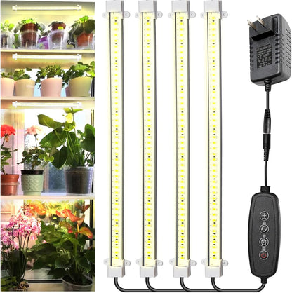 Full Spectrum Sunlight Growing Lamp Plants Grow Light Strips 4 Pack for Indoor Plants with Auto Timer 3/6/12H LED Grow Lights for Indoor Greenhouse Seedling, 16 Inches