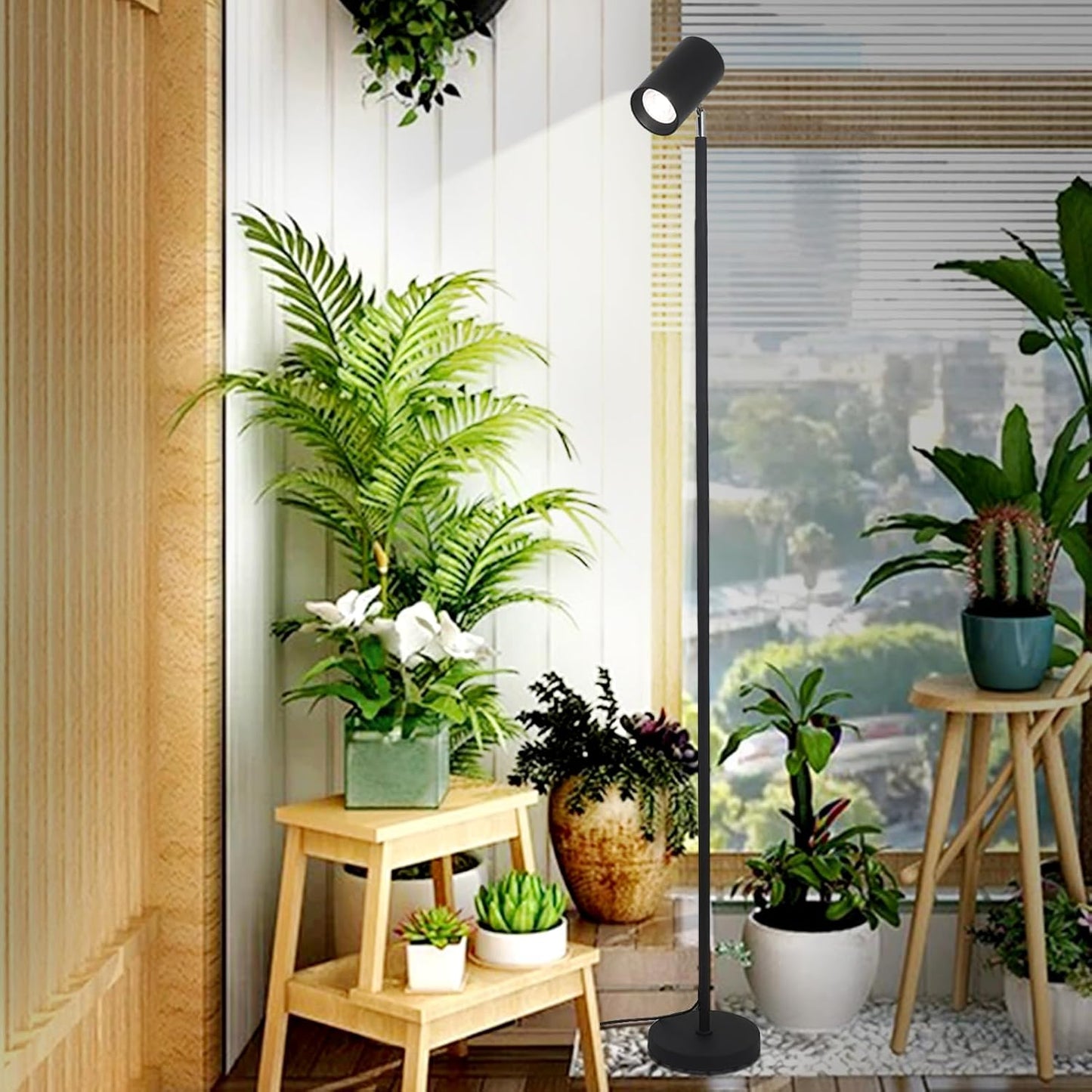 HMVPL 40W Grow Lights Stand for Indoor Plants Full Spectrum, Standing Plant Light for Indoor Growing with COB Plant Light Bulb, 4/8/12H Timer, Tall Growth Floor Lamp for Large Plant (6 Level Height)