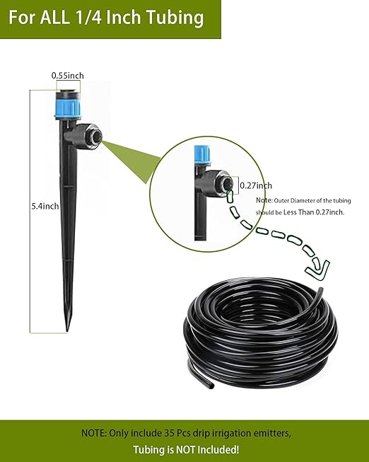 35Pcs Push-to-Fit Drip Irrigation Emitters for 1/4" Irrigation Tubing,360 Degree Adjustable Water Flow Emitters Irrigation Drippers for Garden Watering System