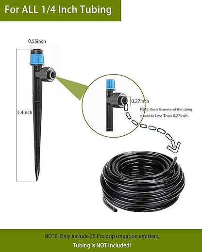 35Pcs Push-to-Fit Drip Irrigation Emitters for 1/4" Irrigation Tubing,360 Degree Adjustable Water Flow Emitters Irrigation Drippers for Garden Watering System