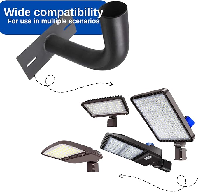 Wall Mount Bracket with 2-3/8"O.D., Heavy Duty Steel Parking Lot Light Mounted Extension Arm J Shape Sturdy Welded Mounting Bracket for Outdoor Street Slip Fit Shoebox Lights