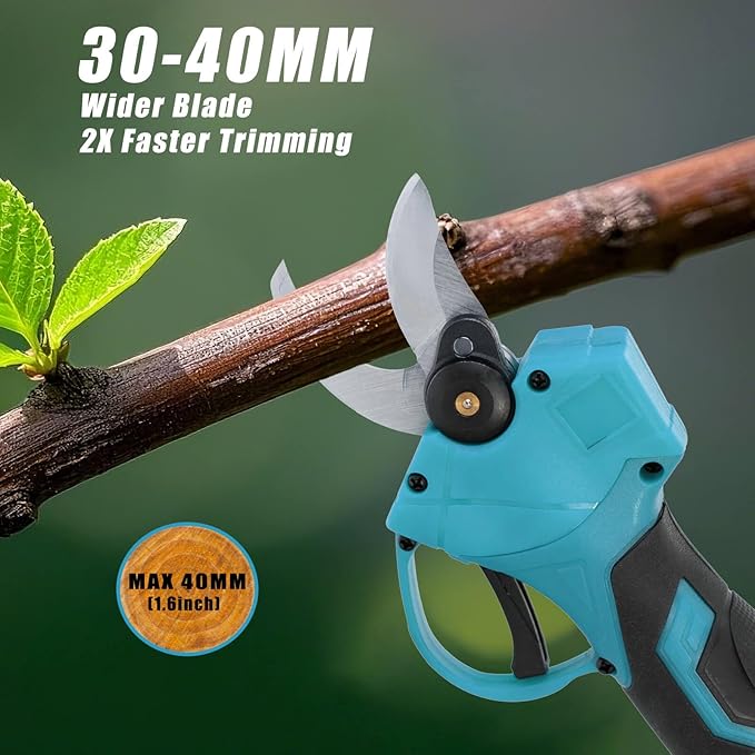 21V Electric Pruning Shears, Tacsaw Upgraded 600W Brushless Electric Pruner with 2×2.0Ah Batteries, 2 Blades, Fast Charger, 1.6" Cutting Diameter, Cordless Pruning Shears for Yards/Outdoors/Farms