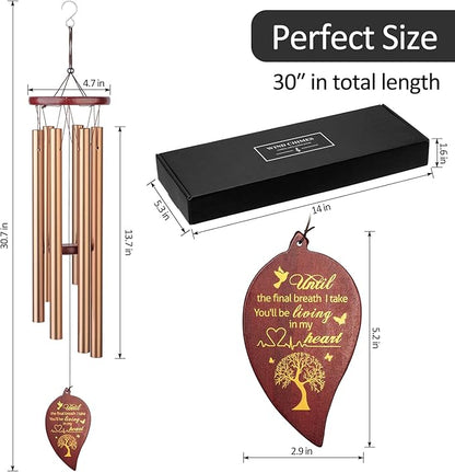 Memorial Wind Chimes Outdoor - 30 Inch 6 Rustproof Aluminum Tubes Wooden Wind Bell Sympathy Romantic Wind Chimes for Outside, Best Gift for Home Decor Garden Patio Outdoor(Golden)