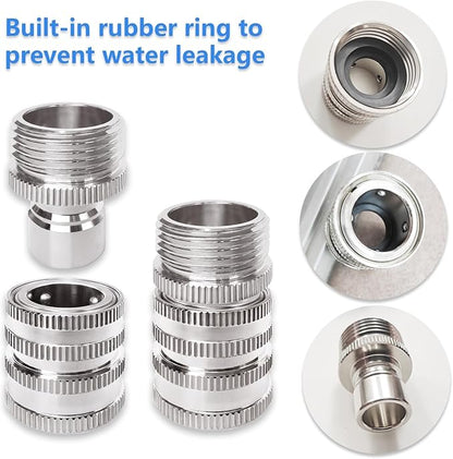 Garden Hose Quick Connect of 3/4 Inch GHT, Stainless Steel Quick Connect Garden Hose Fittings, Large Diameter Quick Release Hose Connector,2 Pack