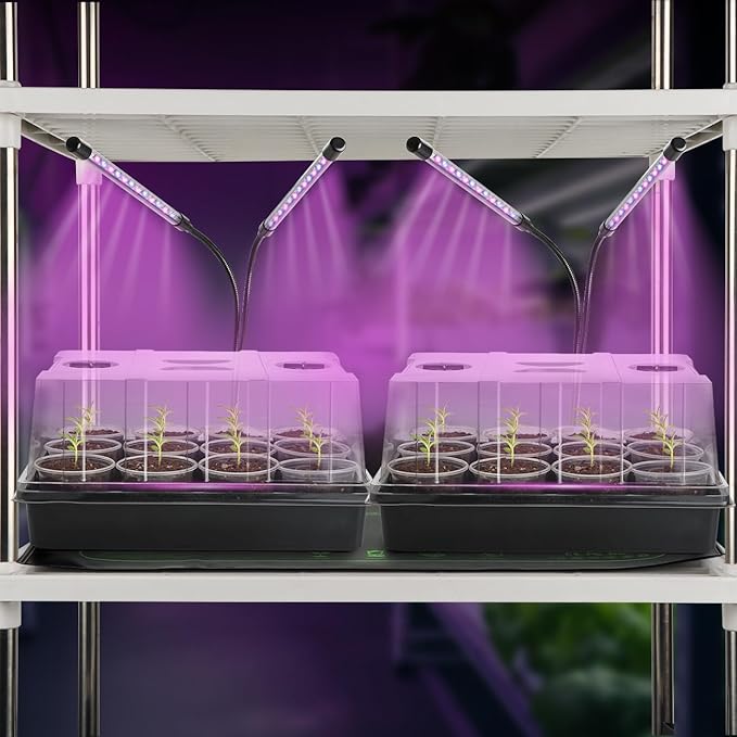 50p 3.5" Clear Nursery Pots with 4p Trays and 2p Adjustable LED Grow Lights – Transparent Plant Pots with Drainage Holes, Complete Seed Starter Kit with 5" Tall Humidity Dome for Plant Propagation