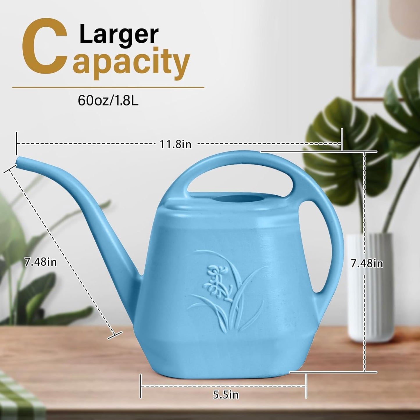 Plastic Watering Can - for Indoor and Outdoor Plant - 1/2 Gallon - SkyBlue