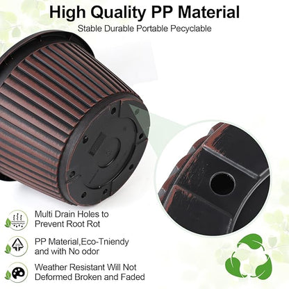 Planter-Pots-for-Plants-Indoor-Outdoor, 4 Pack 10 Inch Plastic Flower Pots with Saucer & Drainage Holes, Modern Garden Planters for Planting Medium Large Plants，Decorative Resin Garden Pots