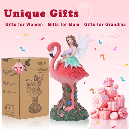 Solar Fairy & Flamingo Garden Decor Statue, Outdoor Funny Solar Light Decoration for Yard, Patio, Lawn, Unique Housewarming, Birthday Gift for Women, Mom, Grandma