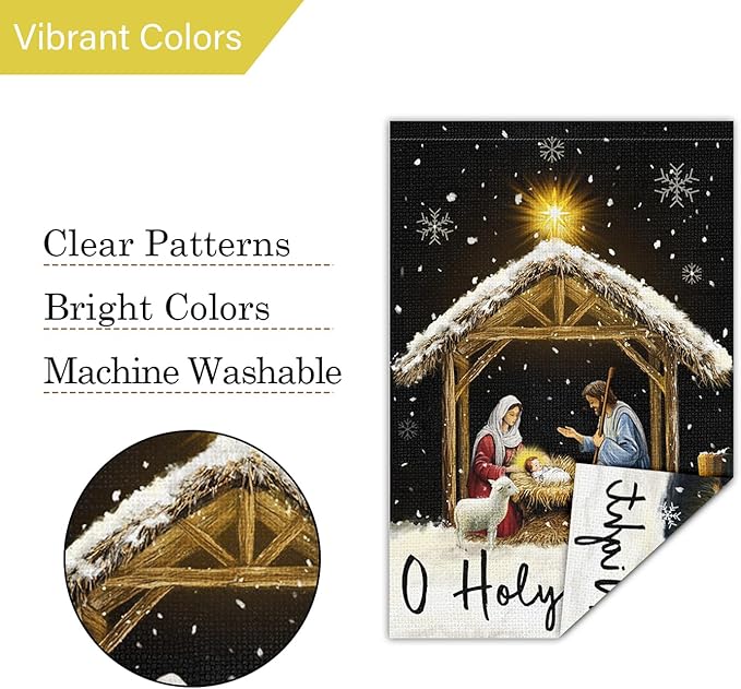 Louise Maelys Christmas O Holy Night Nativity Garden Flag 12x18 Inch Double Sided Xmas Small Burlap Welcome Winter Holiday Christian Yard Outdoor Outside House Decoration