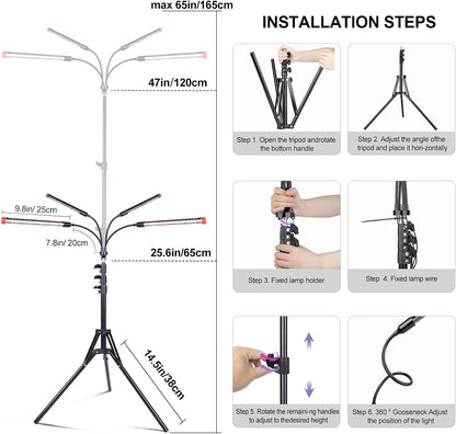 4-Head Tripod Stand Grow Lights for Tall House Plants, Seed Starting, Bonsai Tree with Timer, 36W Standing LED Plant Growing Lamps, Enough High-Intensity Like Sun, Best Gift for Plants Lover