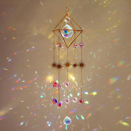 HDCRYSTALGIFTS Crystal Prisms Suncatcher for Window Hanging Gold-Plated Crystal Sun Catcher Indoor Window Rainbow Maker Home Garden Decoration