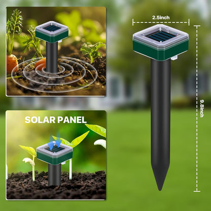 Mole Repellent Solar Powered for Lawns Snake Repellent for Yard Gopher Trap Groundhog Vole Repellent Ultrasonic Spike Outdoor Waterproof Sonic Chipmunk Rodent Burrowing Animals Deterrent Stake (4)