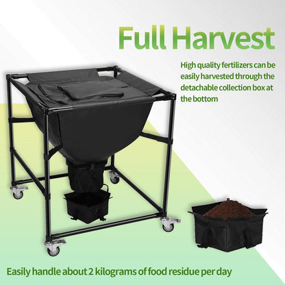 Urban Composting Bag 160L, Layered Harvest Design, Heavy-Duty Casters, All-Metal Frame + Oxford Fabric, Fertilizer Collection, Breathable Lid for Home, Garage, Basement, Kitchen