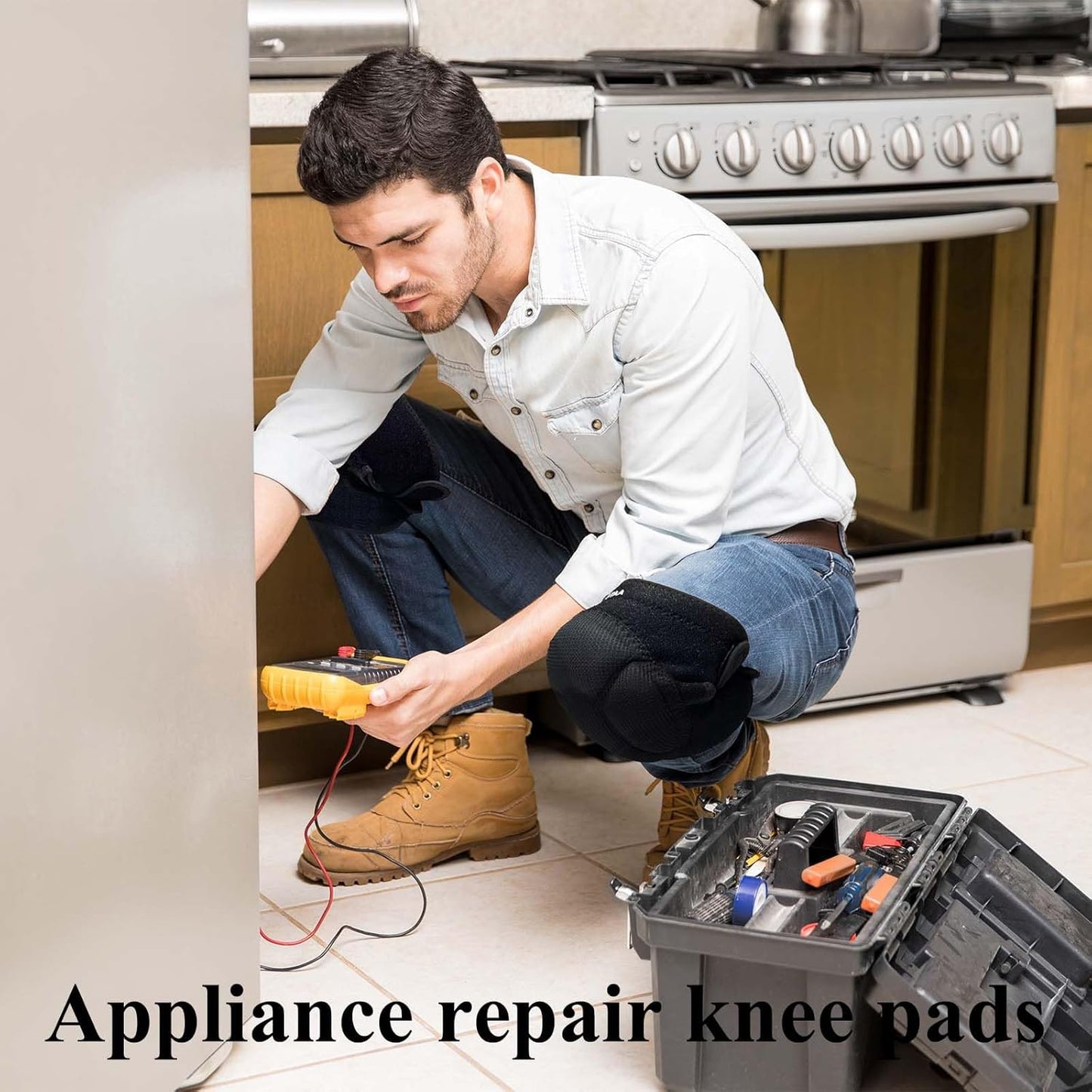 Men/Women Knee Pads for Cleaning,House Work,Scrubbing Floors,Gardening kneepad for Roofing Carpet Installations Welding,Adjustable Flooring Knee Protectors Cushion,Black L. (1 Pair)