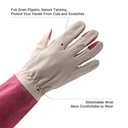 HLDD HANDLANDY Thornproof Leather Gardening Gloves Long Sleeve For Women and Men,Rose Pruning Floral Gauntlet Garden Gloves (Medium, Rose)