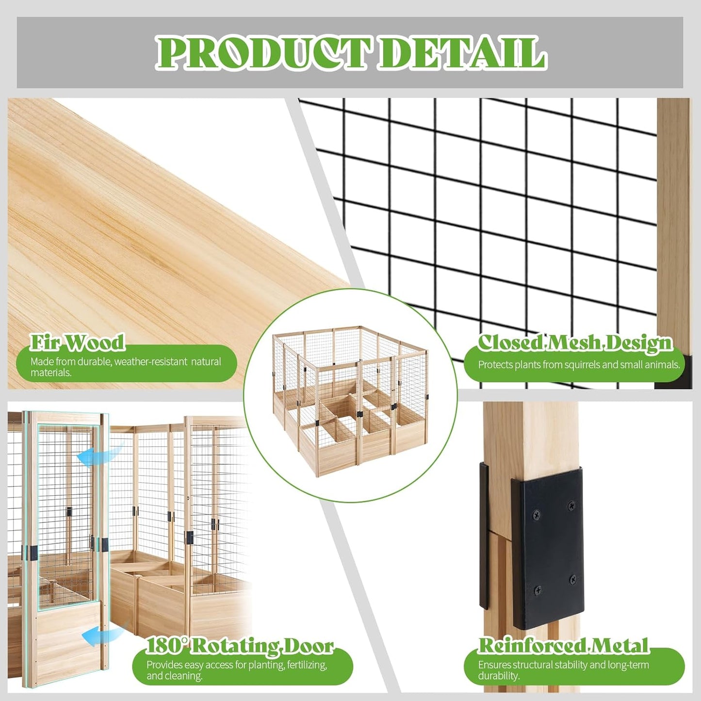 PaPaJet Wooden Raised Garden Bed for Outdoor, 1.6FT Depth Large Planter Box with Netting for Gardening, Vegetables, Flowers, Herbs（7.5× 8.9× 5.9FT）