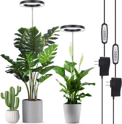 LORDEM Plant Grow Light, Full Spectrum Plant Light for Indoor Plants, Brightness Adjustable LED Growing Lamp with Auto On/Off Timer 4H/8H/12H, Height Adjustable, 2 Packs of Black