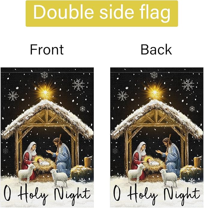 Louise Maelys Christmas O Holy Night Nativity Garden Flag 12x18 Inch Double Sided Xmas Small Burlap Welcome Winter Holiday Christian Yard Outdoor Outside House Decoration