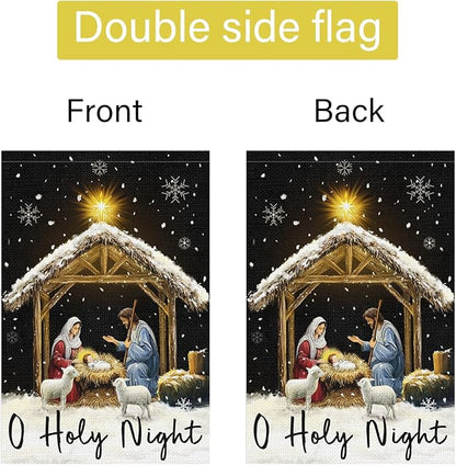 Louise Maelys Christmas O Holy Night Nativity Garden Flag 12x18 Inch Double Sided Xmas Small Burlap Welcome Winter Holiday Christian Yard Outdoor Outside House Decoration