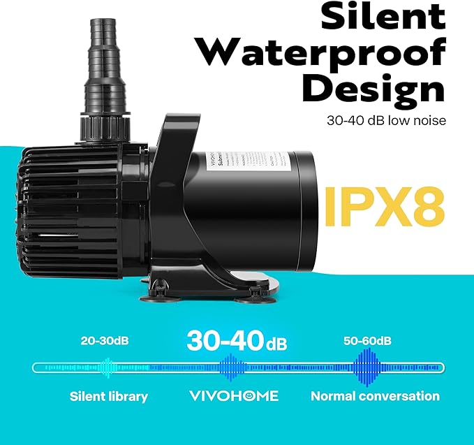 VIVOHOME 100W 1600GPH Submersible Water Pump with 180° Seamless Adjustable Nozzle and Barrier Bag for Koi Pond Waterfall Fountains Fish Tank