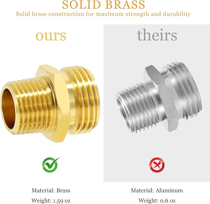 TAROSE 2 Pack Brass Garden Hose Adapter, Male to Male Hose Connector Adapter, GHT to NPT Adapter Hose Fitting,Brass Garden Hose to Pipe Fittings Connect