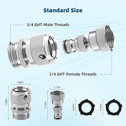 Hibbent Swivel Garden Hose Quick Connector, 360° Rotatable Faucet Hose Quick Connect Fitting, Solid Brass 3/4 Inch GHT Thread, Female and Male Adapter