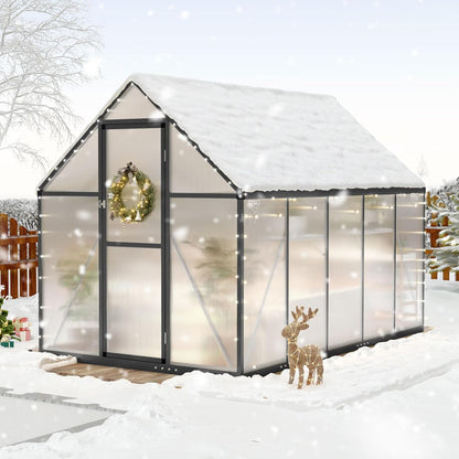 KING BIRD Greenhouse for Outdoors, 9.2x6 FT Polycarbonate Walk-in Green House, Quick-Setup Aluminum Frame UV Resistant Panel for Outside Garden Backyard W/ Lockable Screen Door, Vent, 2 Shelves, Black