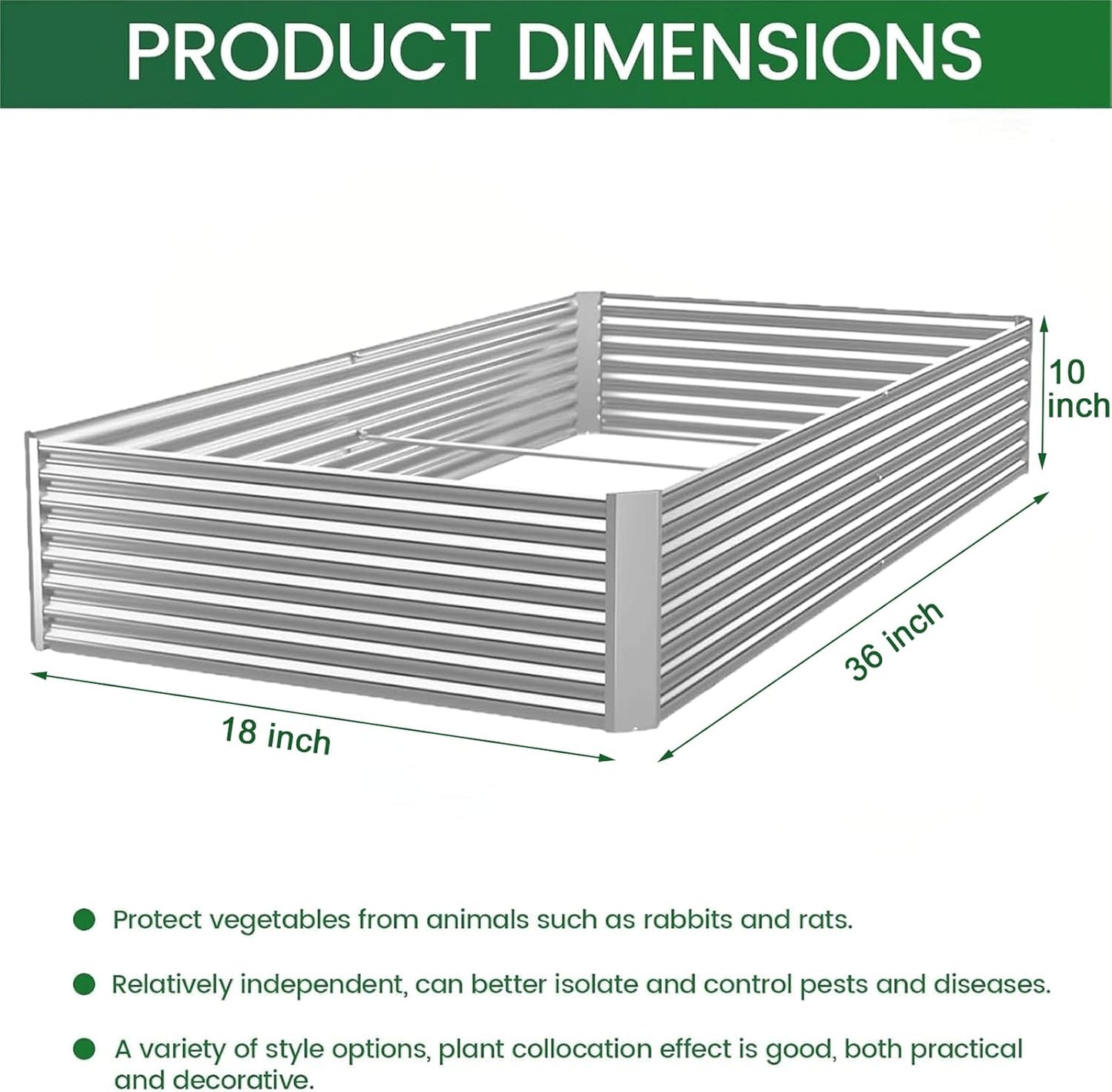 3 Pack Galvanized Raised Garden Bed Outdoor,Metal Garden Bed for Vegetables,Above Ground Garden Box for Flower,Steel Raised Beds for Gardening-36x18 inch