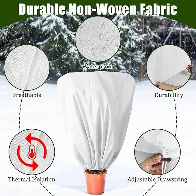 8 Pcs Plant Covers Frost Protection Bag 47" x 31.5" Winter Reusable Plants Jacket with Drawstring Shrub Protection Wraps Bags Frost Blanket for Winter Outdoor Garden Plants