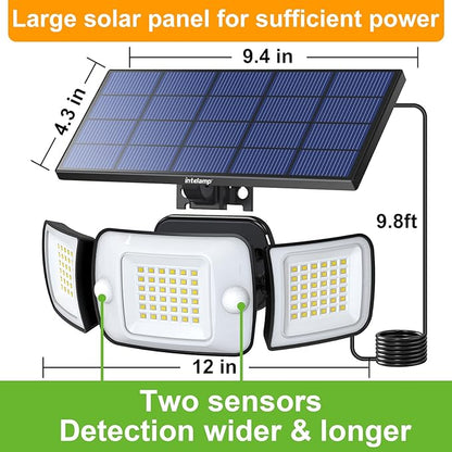 intelamp Solar Flood Lights Outdoor Waterproof, 6000mAh 1200LM Solar Powered Dual Motion Sensor LED Lighting Dusk to Dawn Security Floodlight Exterior with Remote 9.8ft Cable for Outside Garden House